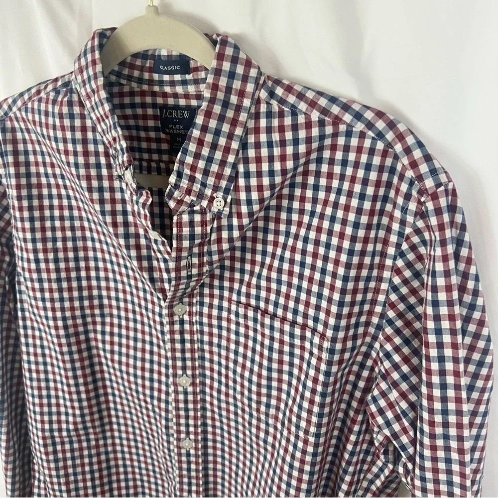 J. Crew Men's Burgundy and Navy Plaid Shirt
